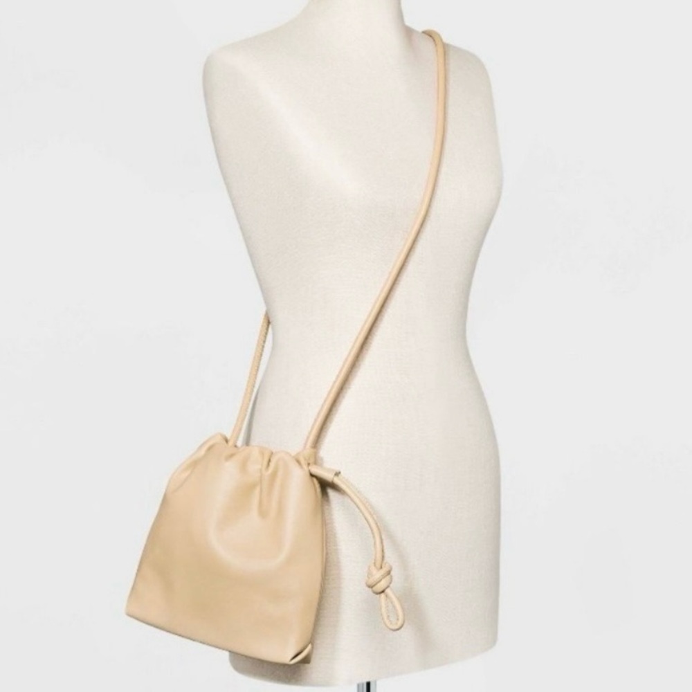 A New Day Beige Cinch Top Crossbody Bag Purse NWT